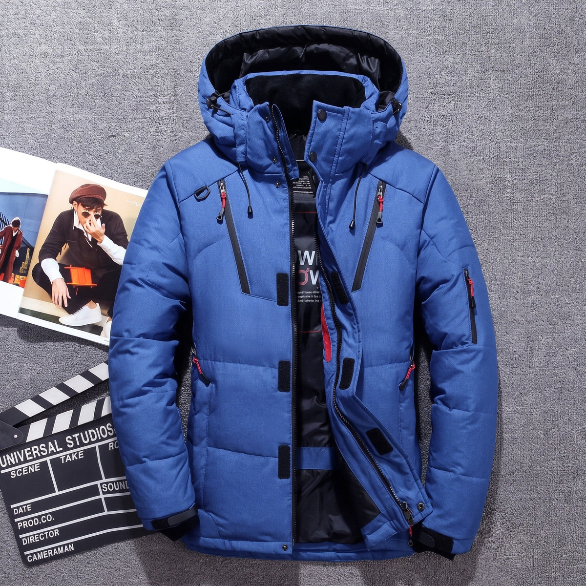 Marcus - Men's Hooded Puffer with Zip Pockets and Ribbed Storm Cuffs - Puffer Jackets - Blue - Sarvento