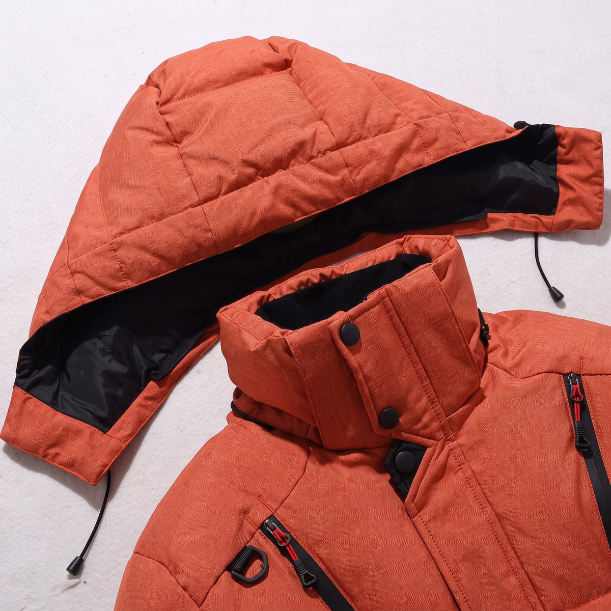 Marcus - Men's Hooded Puffer with Zip Pockets and Ribbed Storm Cuffs - Puffer Jackets - Orange - Sarvento