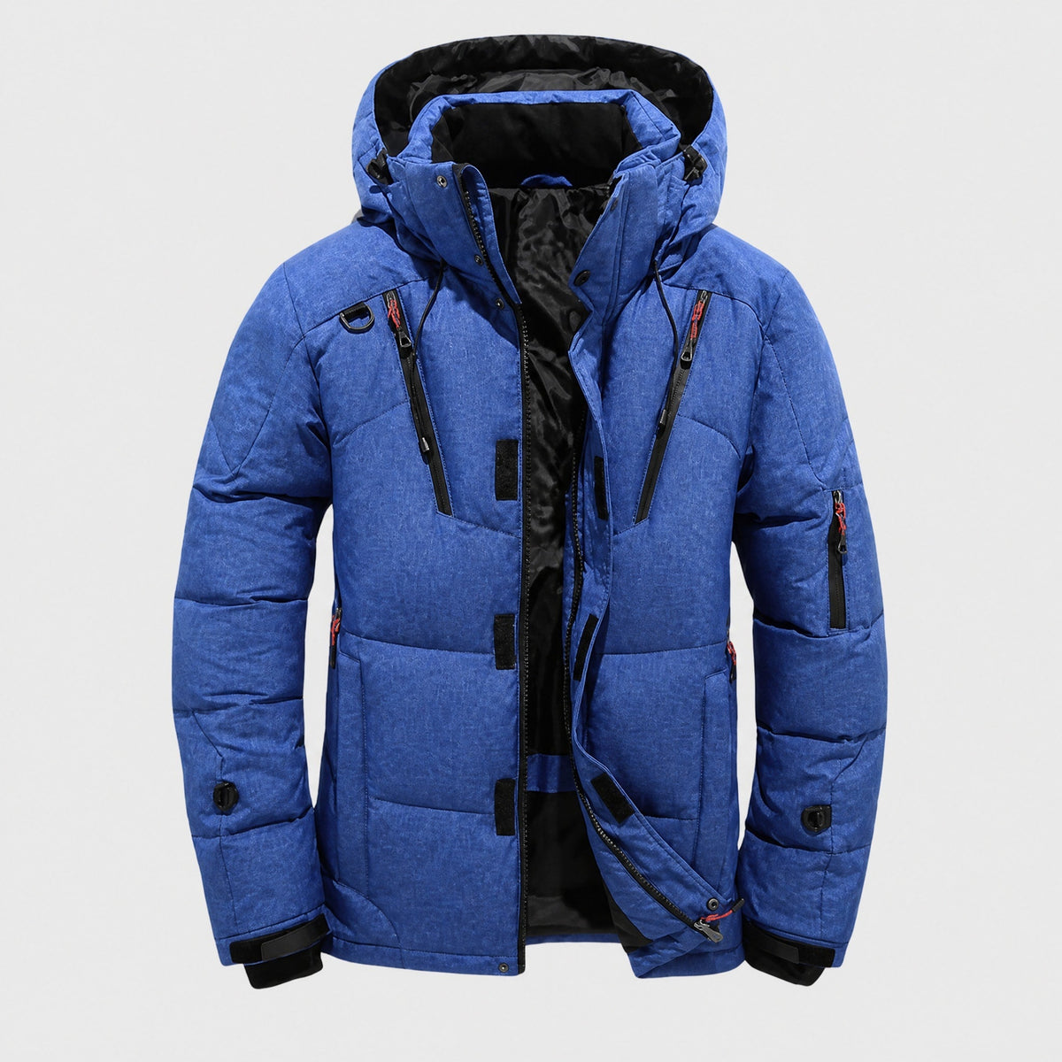 Marcus - Men's Hooded Quilted Parka Jacket with Drawstring Waist - Coats & Jackets - Navy Blue - Sarvento