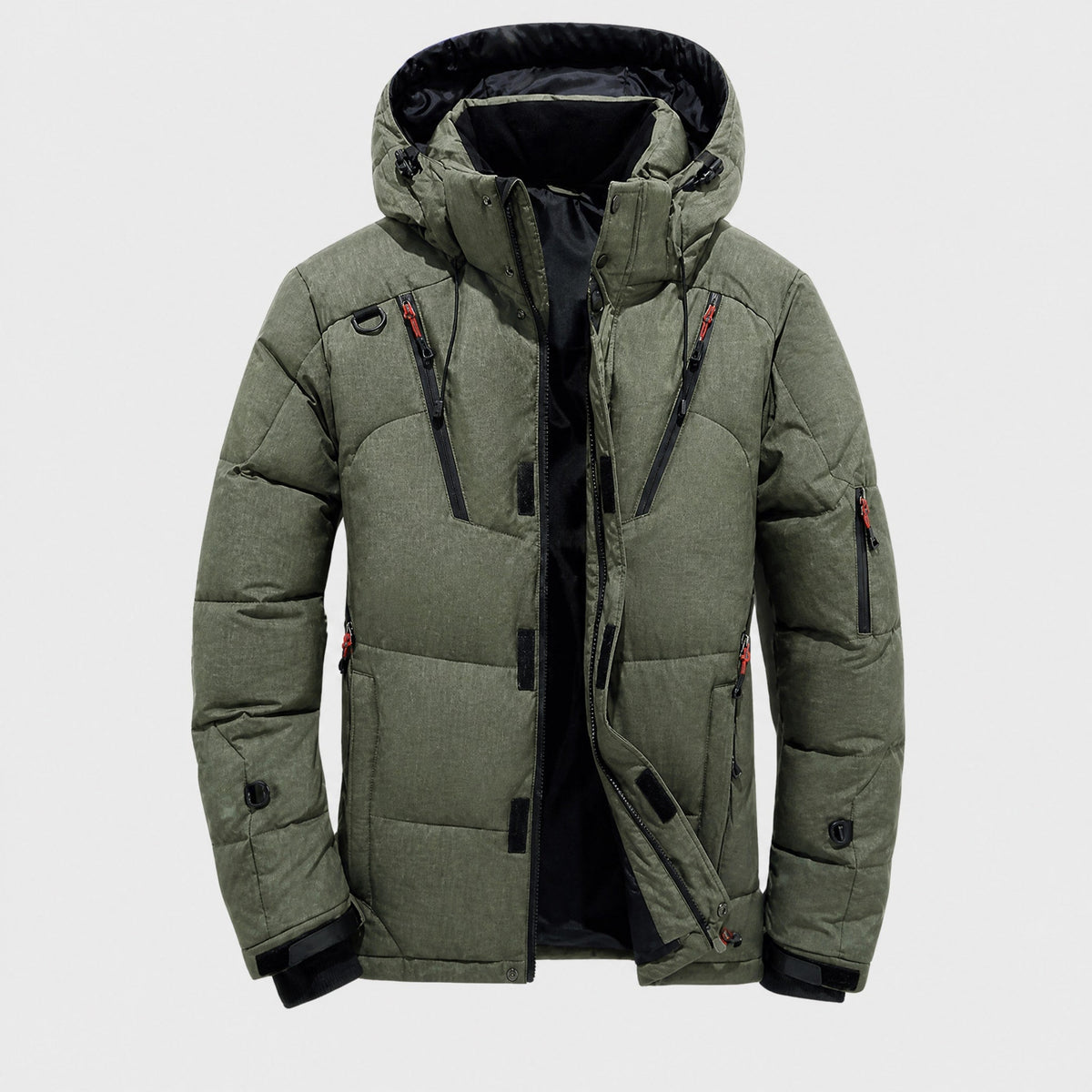 Marcus - Men's Hooded Quilted Parka Jacket with Drawstring Waist - Coats & Jackets - Green - Sarvento