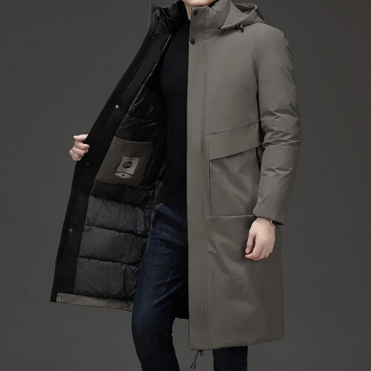 Marcus - Men's Hooded Quilted Parka Jacket with Zip Closure - Coats & Jackets - Gray - Sarvento