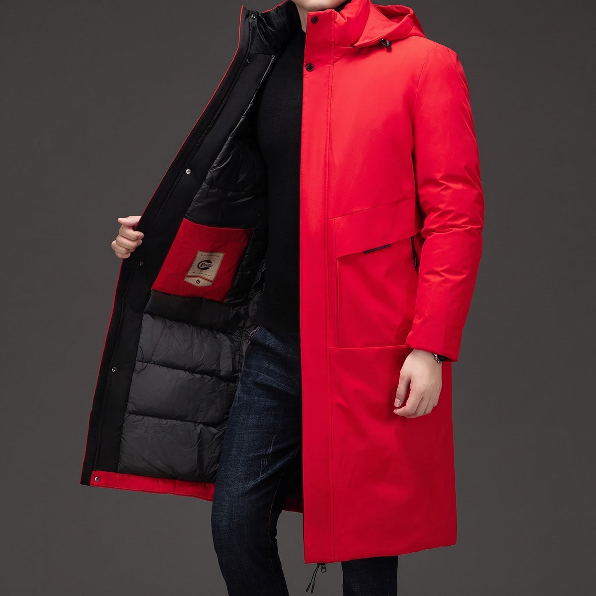 Marcus - Men's Hooded Quilted Parka Jacket with Zip Closure - Coats & Jackets - Red - Sarvento
