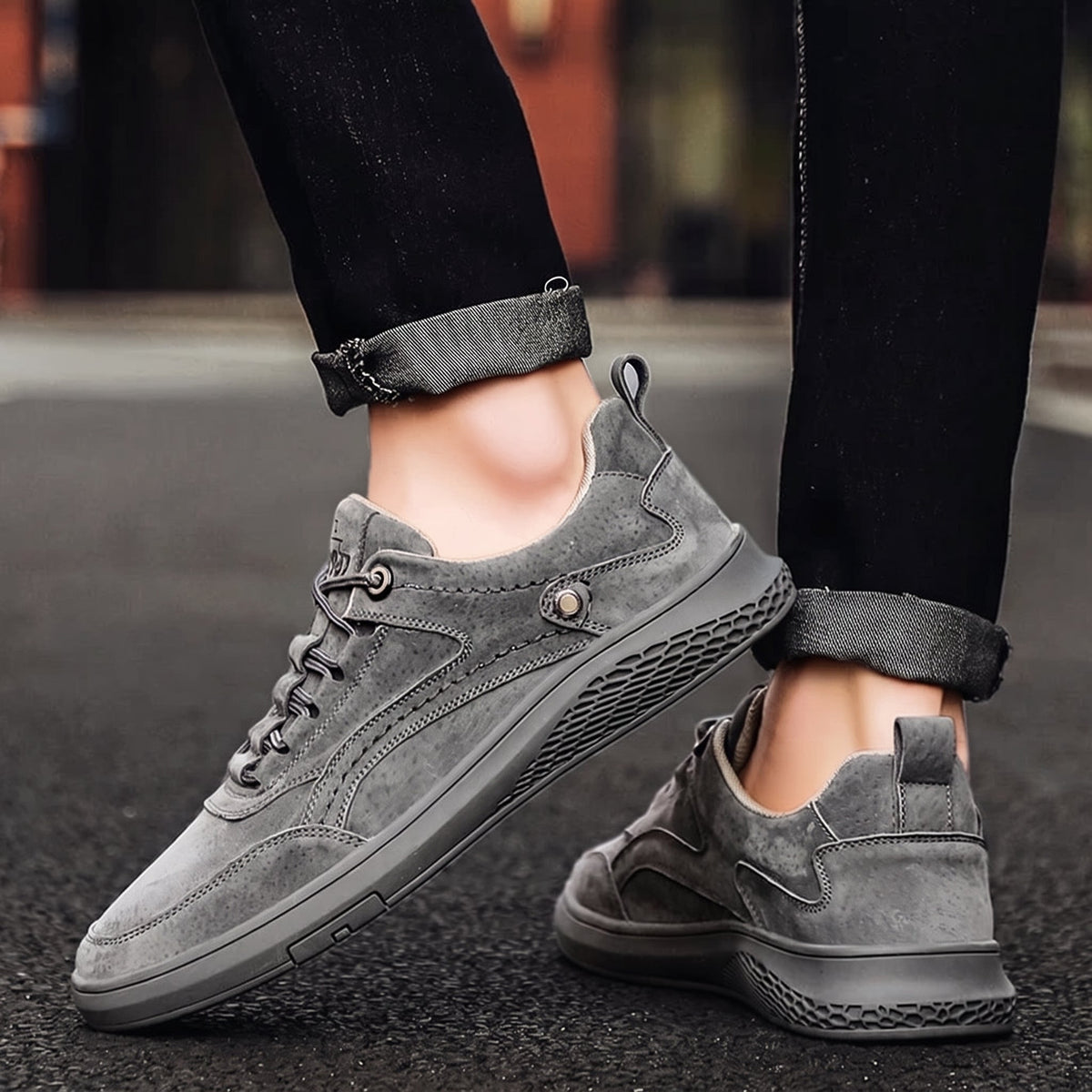 Marcus - Men's Low-Top Suede-Look Sneakers with Lace-Up Detail - Sneakers - Gray - Parker&Brooks