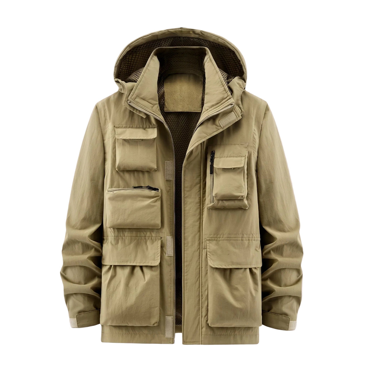 Marcus - Men's Multi-Pocket Hooded Utility Jacket with Zip Closure - Coats & Jackets - Khaki - Parker&Brooks