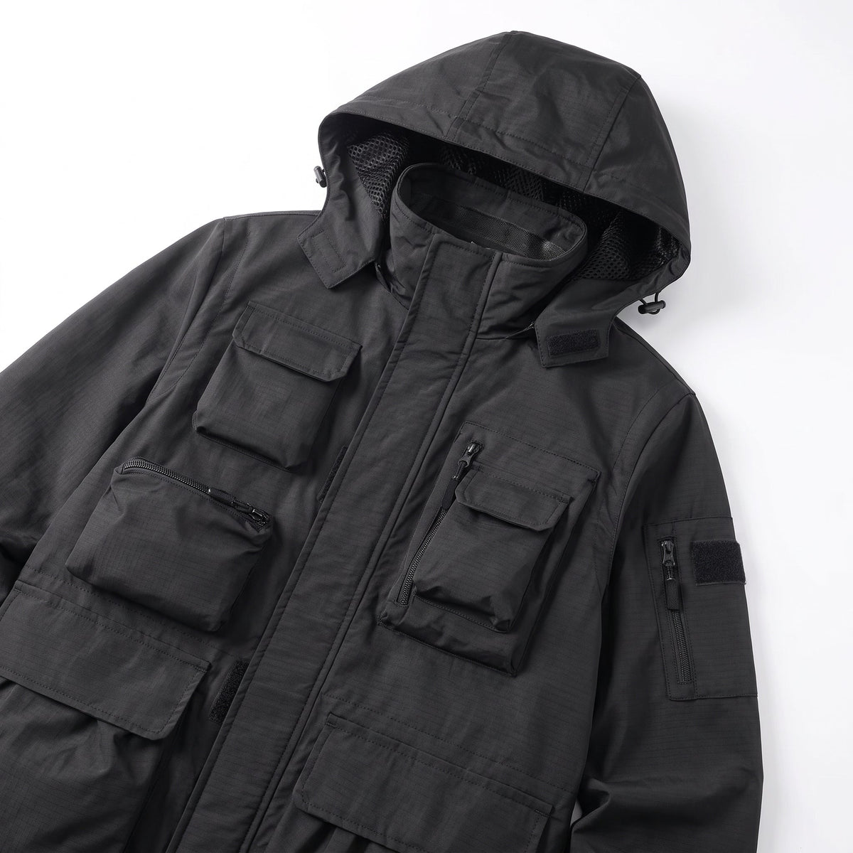 Marcus - Men's Multi-Pocket Hooded Utility Jacket with Zip Closure - Coats & Jackets - Black - Parker&Brooks