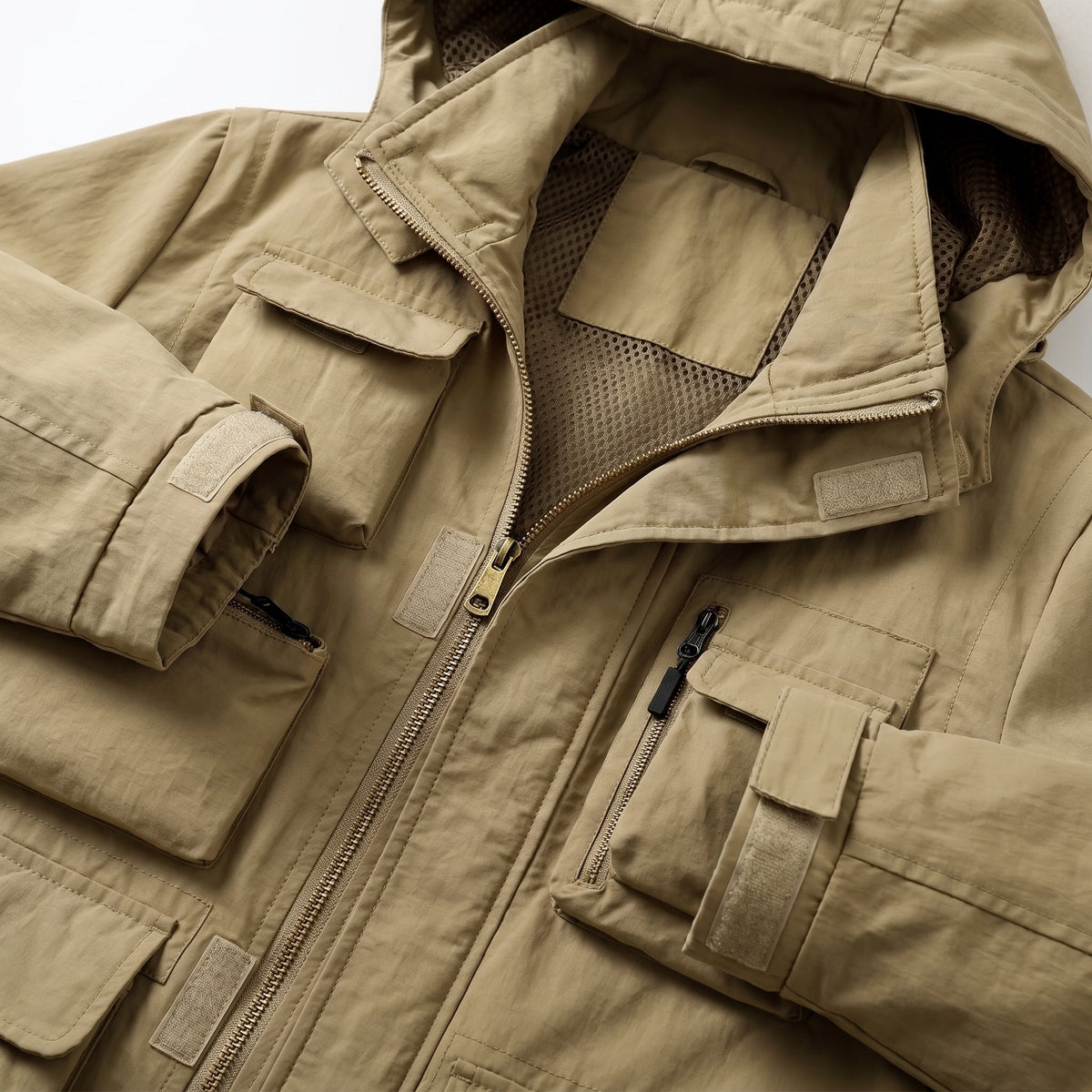 Marcus - Men's Multi-Pocket Hooded Utility Jacket with Zip Closure - Coats & Jackets - Khaki - Parker&Brooks