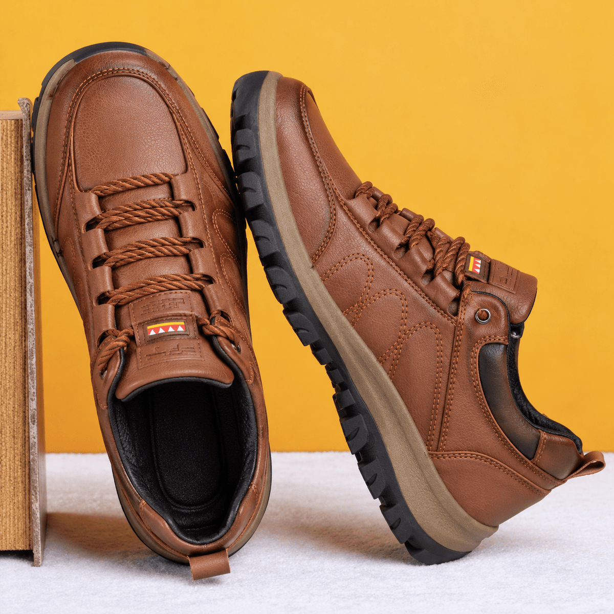 Marcus - Men's Orthopedic Lace-Up Leather Shoes with Lugged Sole - Sneakers - Brown - Sarvento