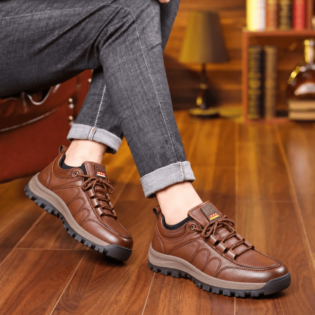 Marcus - Men's Orthopedic Lace-Up Leather Shoes with Lugged Sole - Sneakers - Brown - Sarvento
