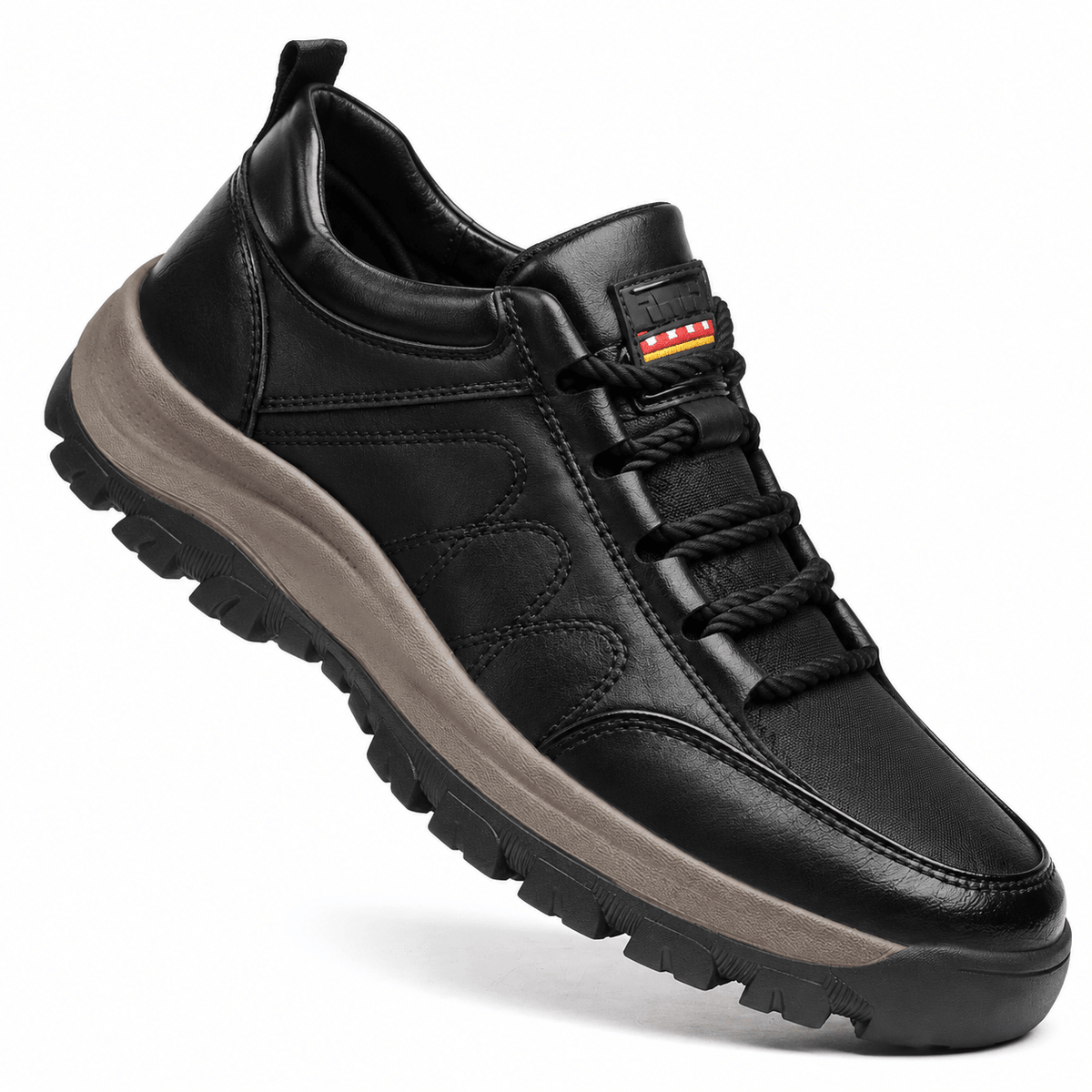 Marcus - Men's Orthopedic Lace-Up Leather Shoes with Lugged Sole - Sneakers - Black - Sarvento
