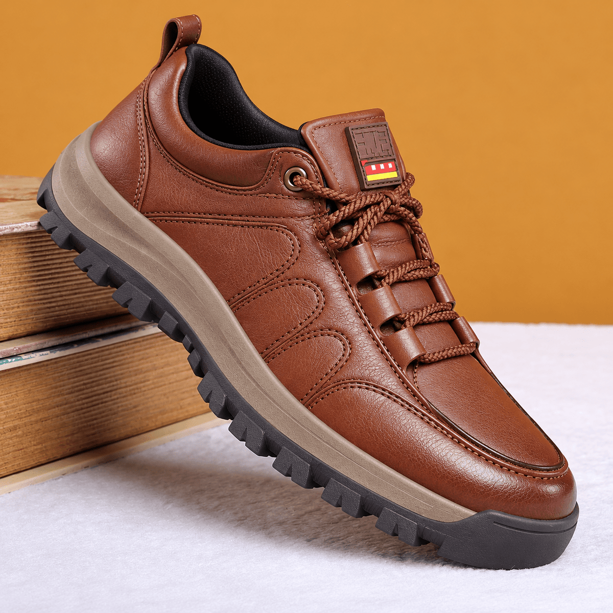 Marcus - Men's Orthopedic Lace-Up Leather Shoes with Lugged Sole - Sneakers - Brown - Sarvento