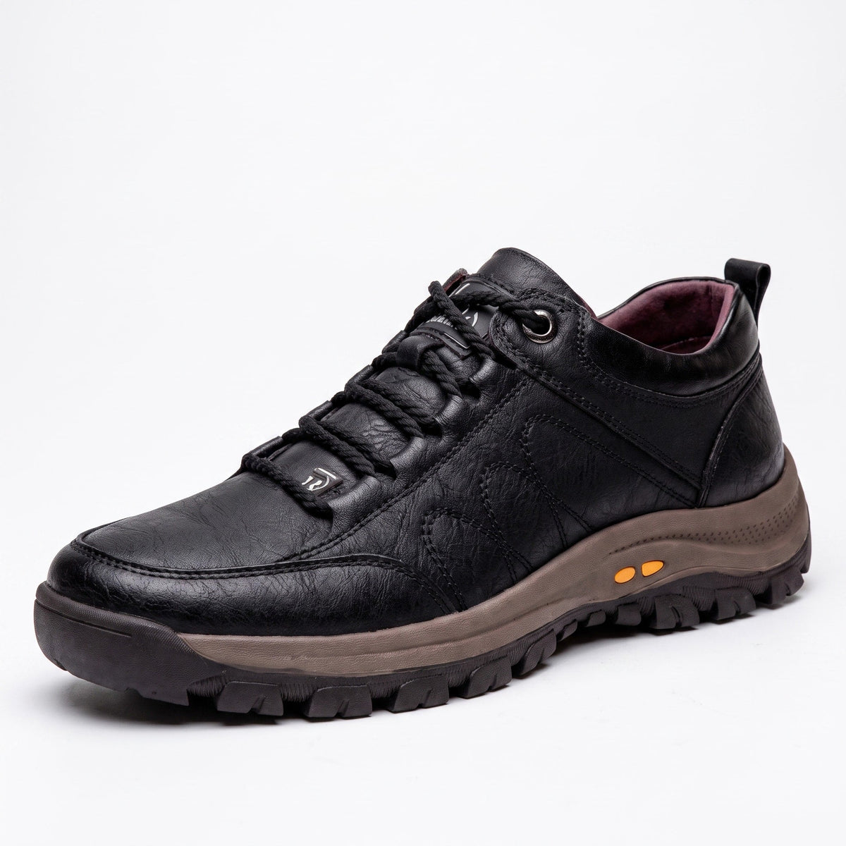 Marcus - Men's Orthopedic Leather-Look Lace-Up Trainers with Chunky Sole - Sneakers - Black - Parker&Brooks