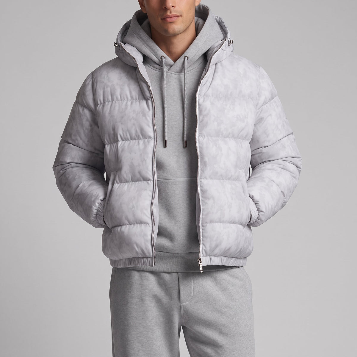 Marcus – Men’s Oversized Cropped Hooded Puffer Jacket - Puffer Jackets - Gray - Sarvento