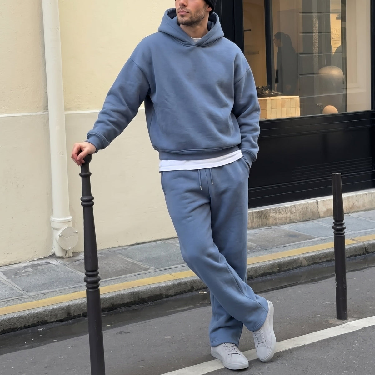 Marcus – Men’s Oversized Hooded Sweatshirt Jogger Set with Drawstring Waist - Loungewear Sets - Light Blue - Sarvento
