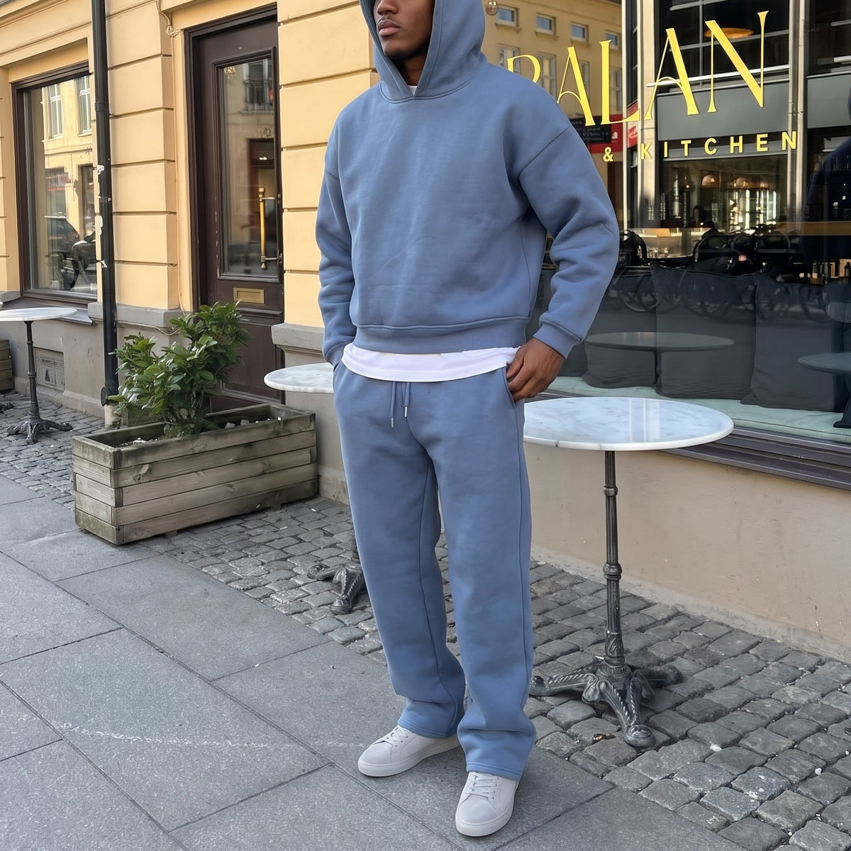 Marcus – Men’s Oversized Hooded Sweatshirt Jogger Set with Drawstring Waist - Loungewear Sets - Light Blue - Sarvento
