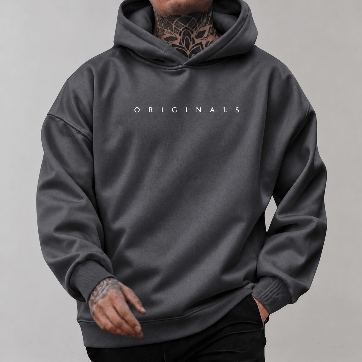 Marcus - Men's Oversized Pullover Hoodie with Drawstring Hood - Gray - Sarvento