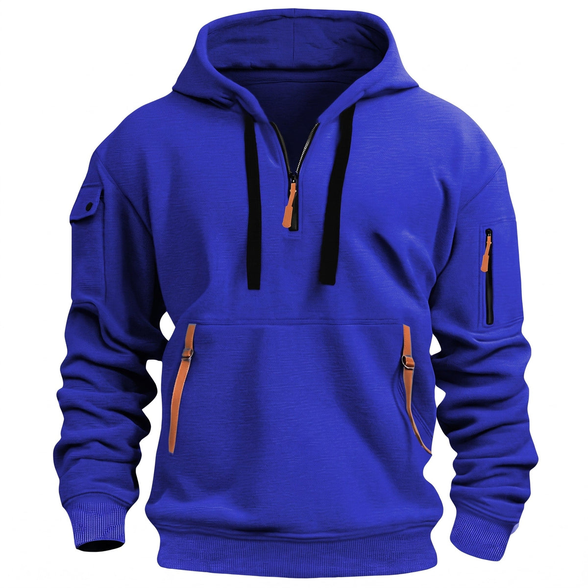 Marcus - Men's Quarter-Zip Hooded Sweatshirt with Cargo Pockets - Hoodies - Blue - Sarvento