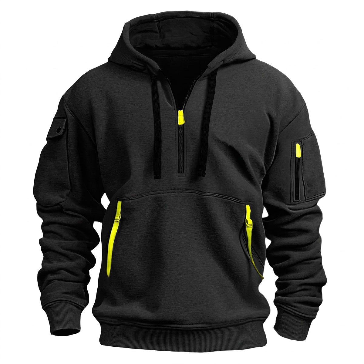 Marcus - Men's Quarter-Zip Hooded Sweatshirt with Cargo Pockets - Hoodies - Black - Sarvento