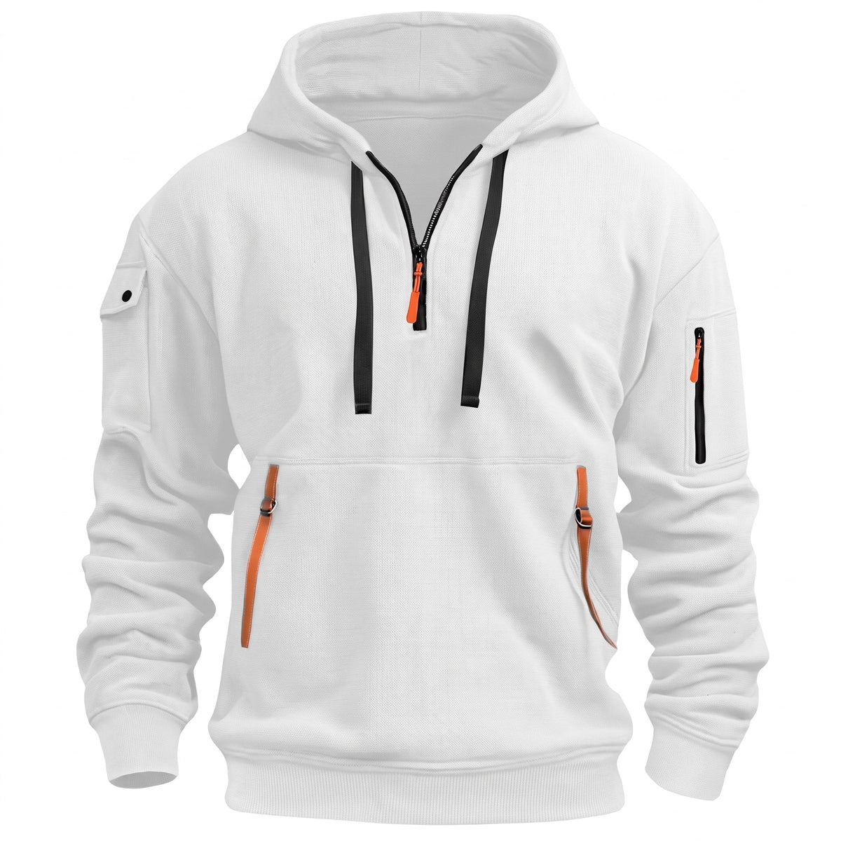 Marcus - Men's Quarter-Zip Hooded Sweatshirt with Cargo Pockets - Hoodies - White - Sarvento
