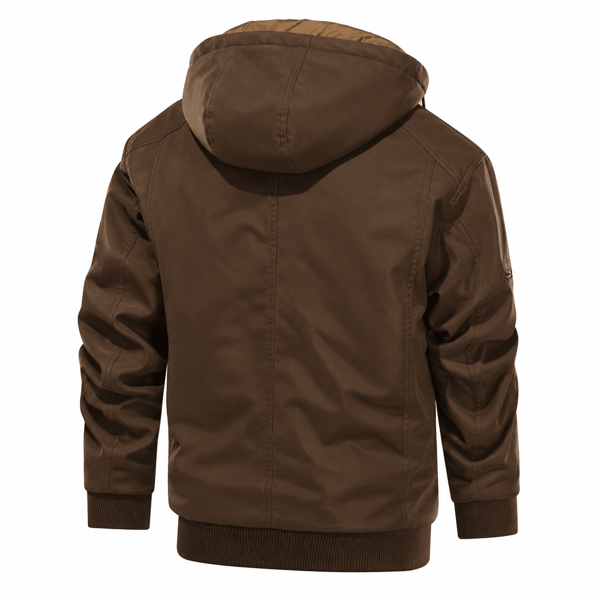 Marcus - Men’s Quilted Hooded Bomber Jacket with Arm Zip Pocket - Bomber Jackets - Brown - Sarvento