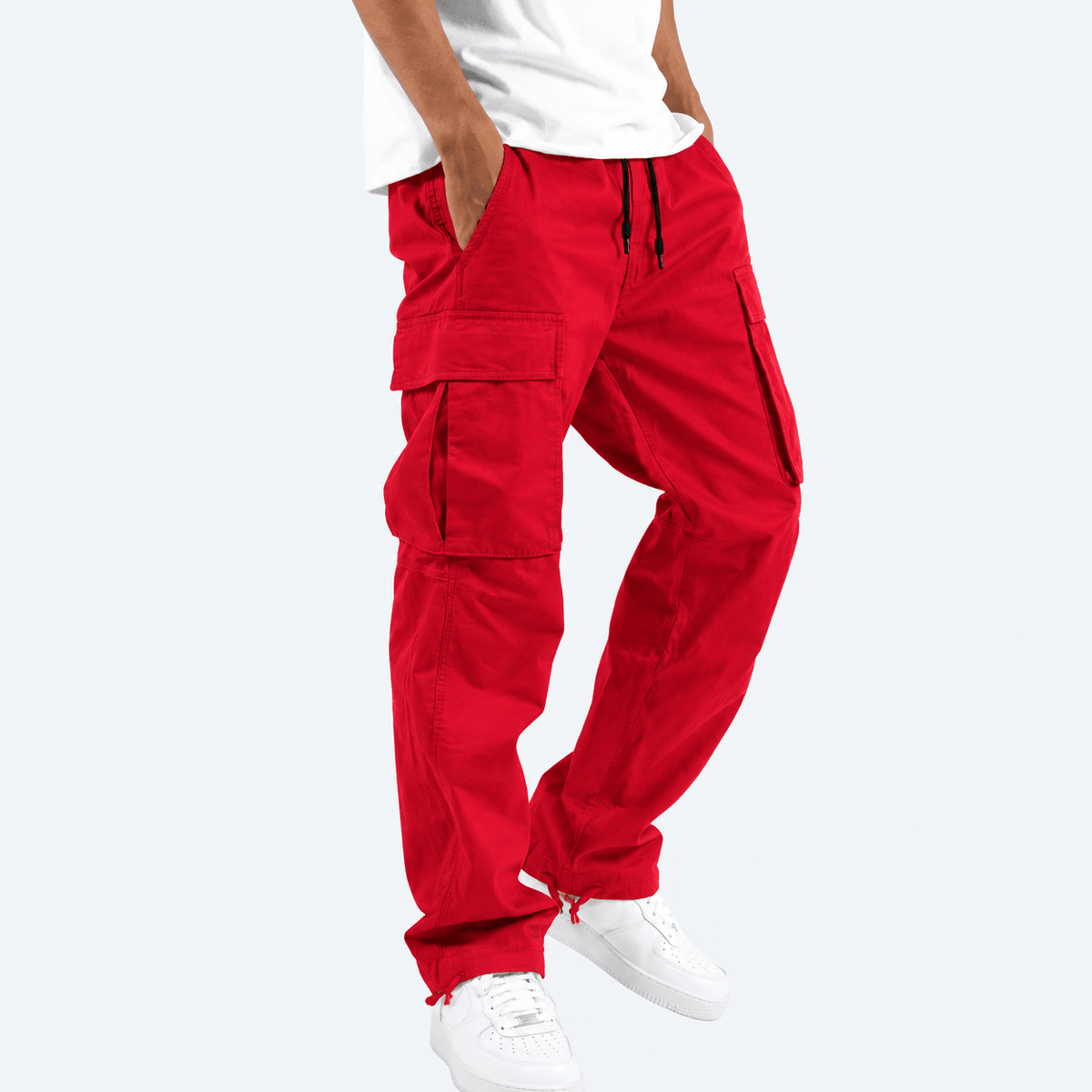 Marcus – Men’s Relaxed Fit Drawstring Cargo Pants - Cargo Pants - Red - Sarvento