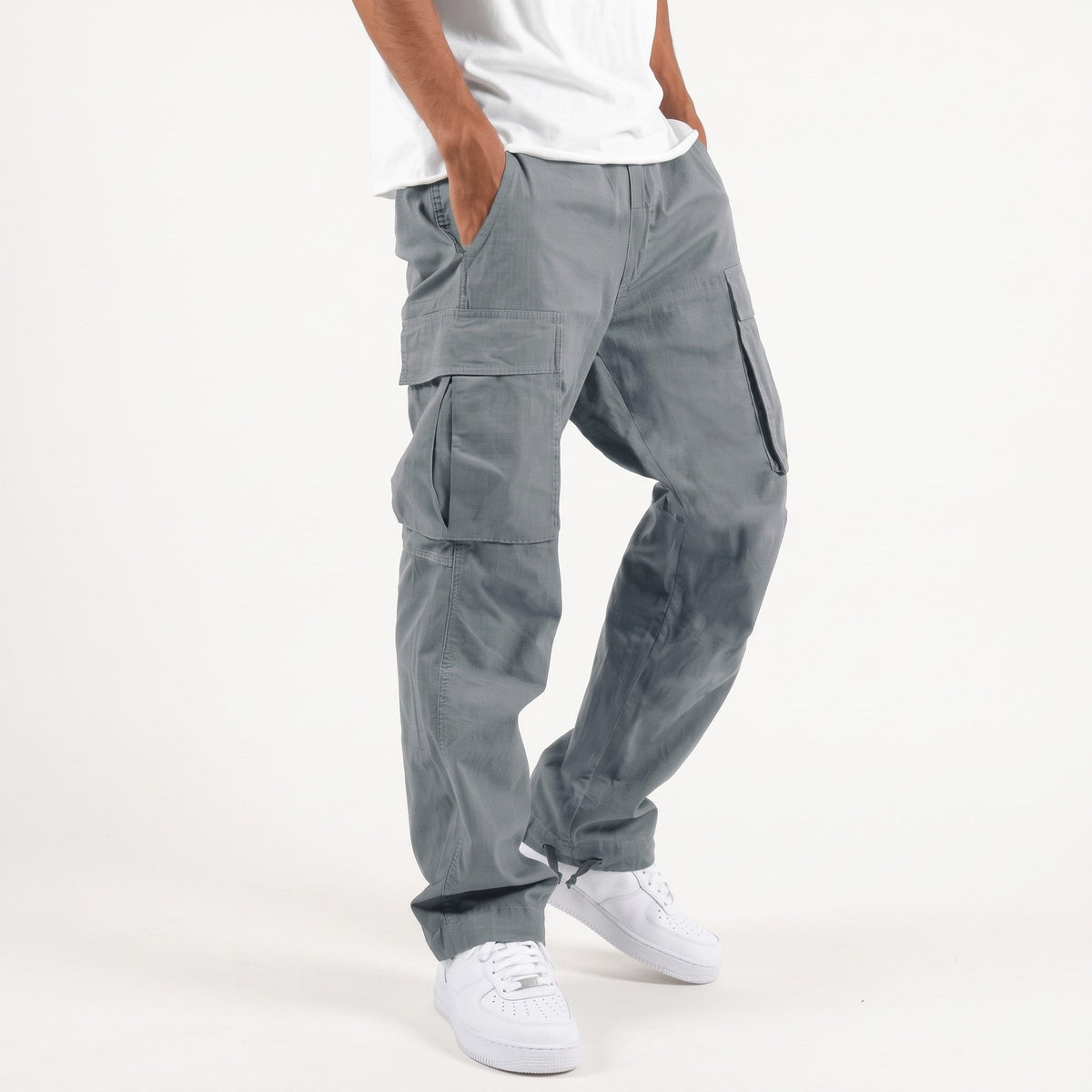 Marcus - Men's Relaxed Fit Multi-Pocket Cargo Pants with Drawstring Hem - Cargo Pants - Gray - Sarvento