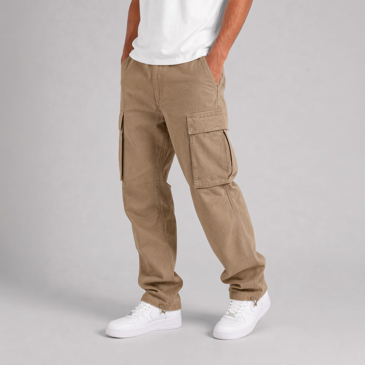 Marcus - Men's Relaxed Fit Straight-Leg Cargo Pants - Cargo Pants - Khaki - Sarvento