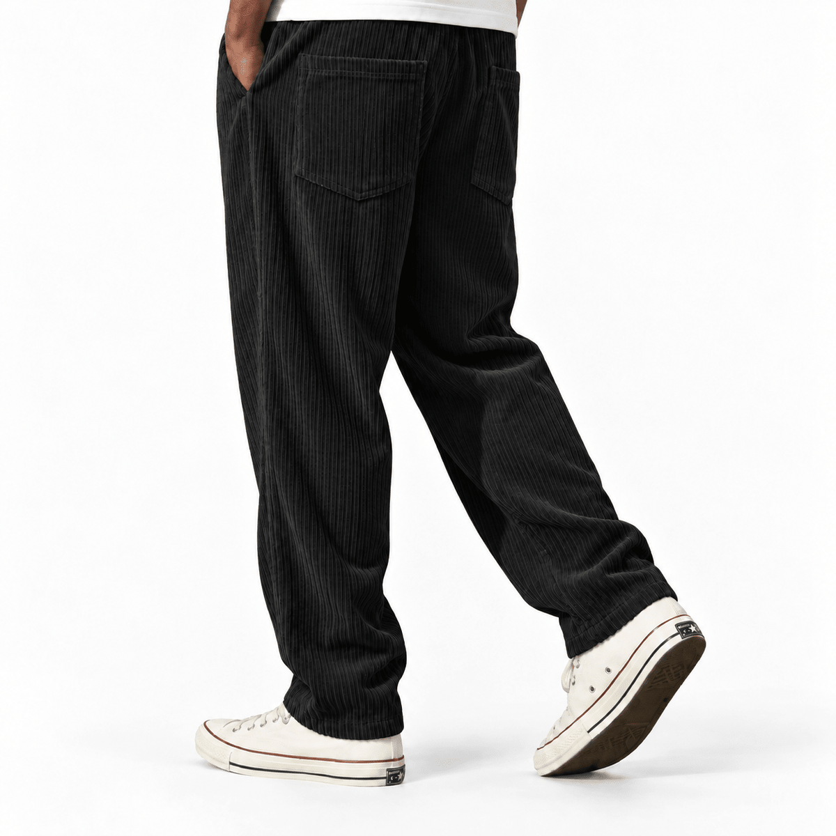 Marcus – Men’s Relaxed Straight Leg Elastic Waist Corduroy Trousers - Trousers - Black - Sarvento