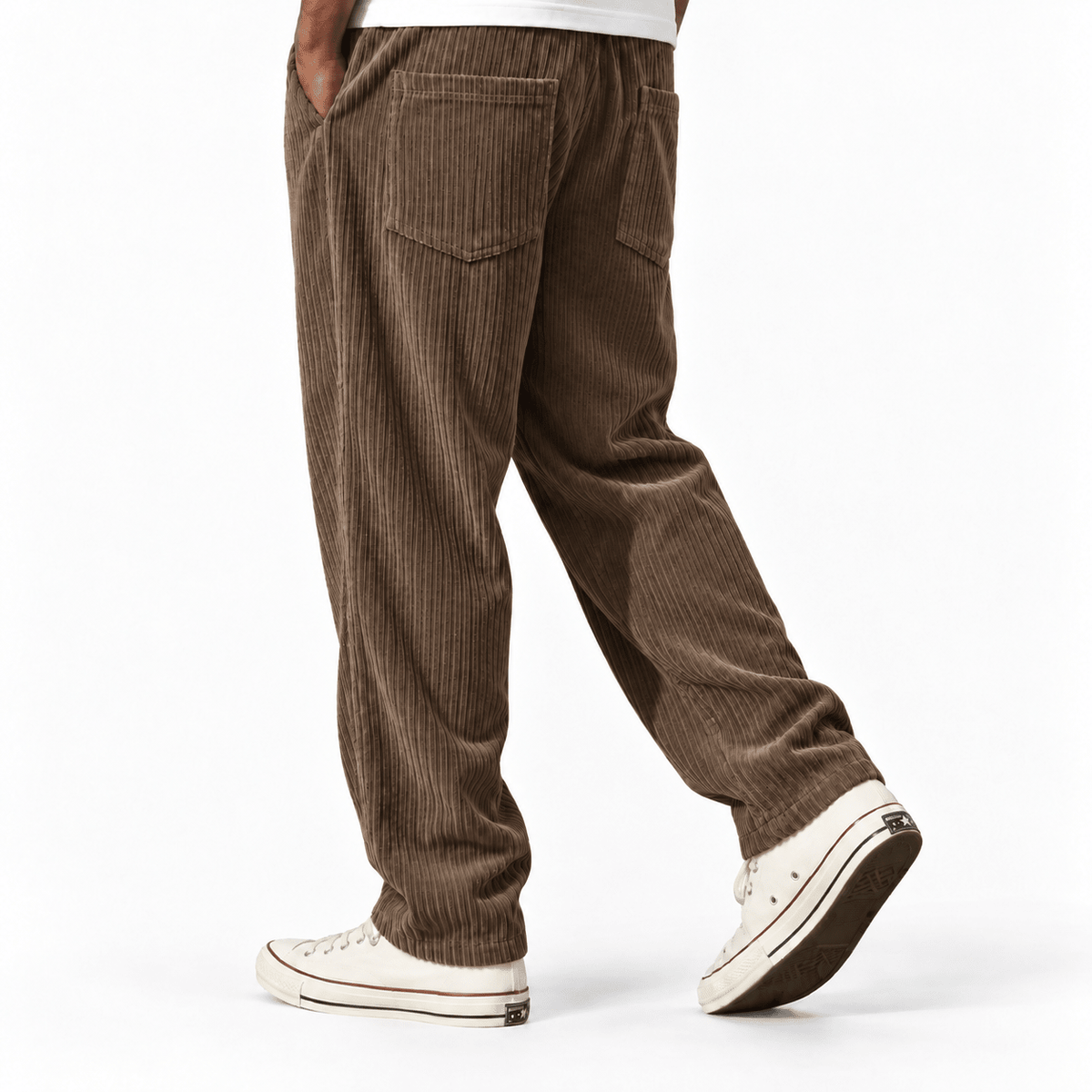 Marcus – Men’s Relaxed Straight Leg Elastic Waist Corduroy Trousers - Trousers - Brown - Sarvento