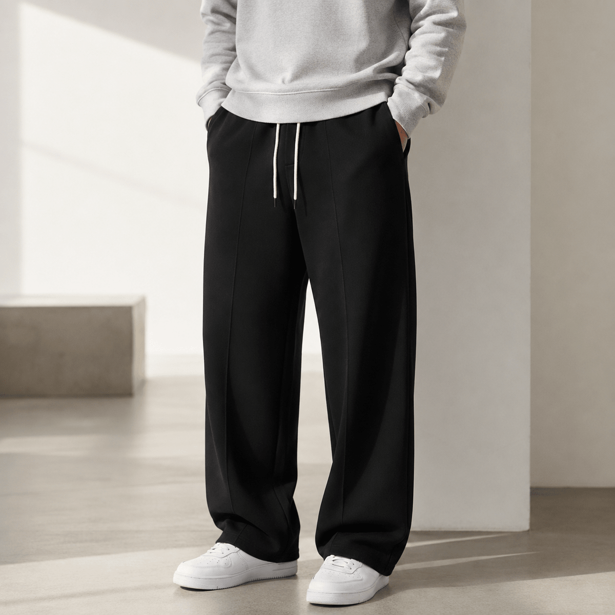 Marcus – Men’s Relaxed Wide-Leg Fleece Drawstring Sweatpants - Sweatpants - Black - Sarvento