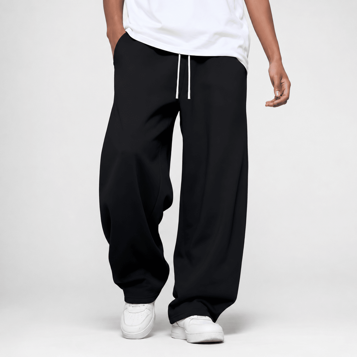 Marcus – Men’s Relaxed Wide-Leg Fleece Drawstring Sweatpants - Sweatpants - Black - Sarvento