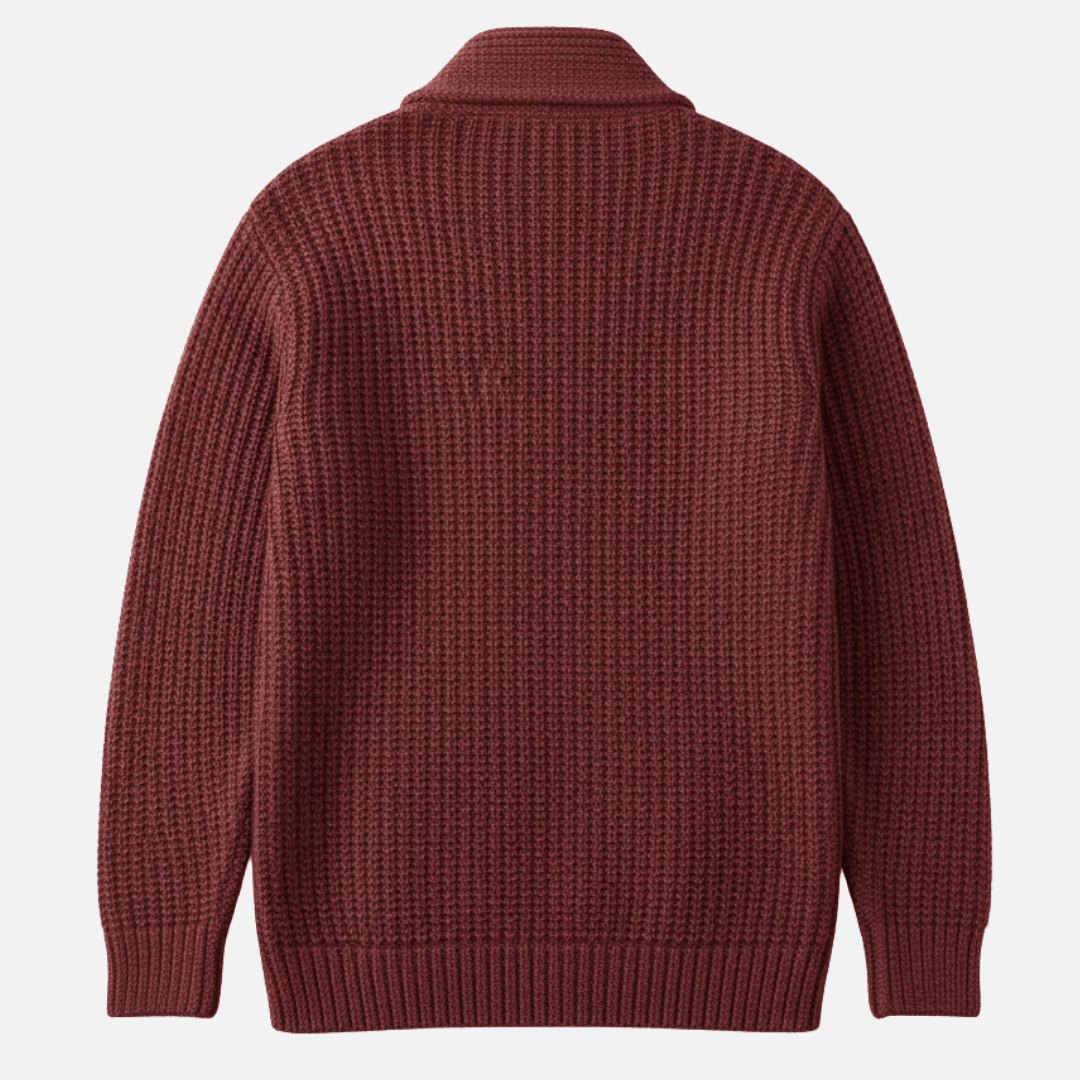 Marcus - Men's Shawl Collar Ribbed Knit Cardigan with Patch Pockets - Cardigans - Red - Sarvento