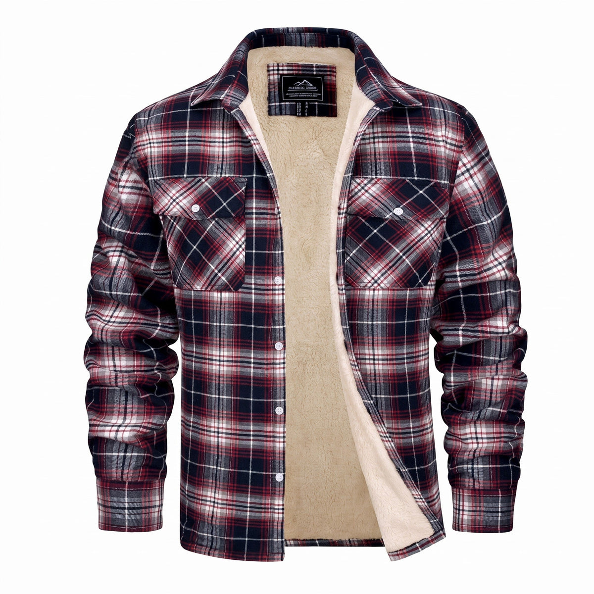 Marcus - Men's Sherpa-Lined Plaid Flannel Shirt Jacket with Chest Pockets - Coats & Jackets - Red - Parker&Brooks