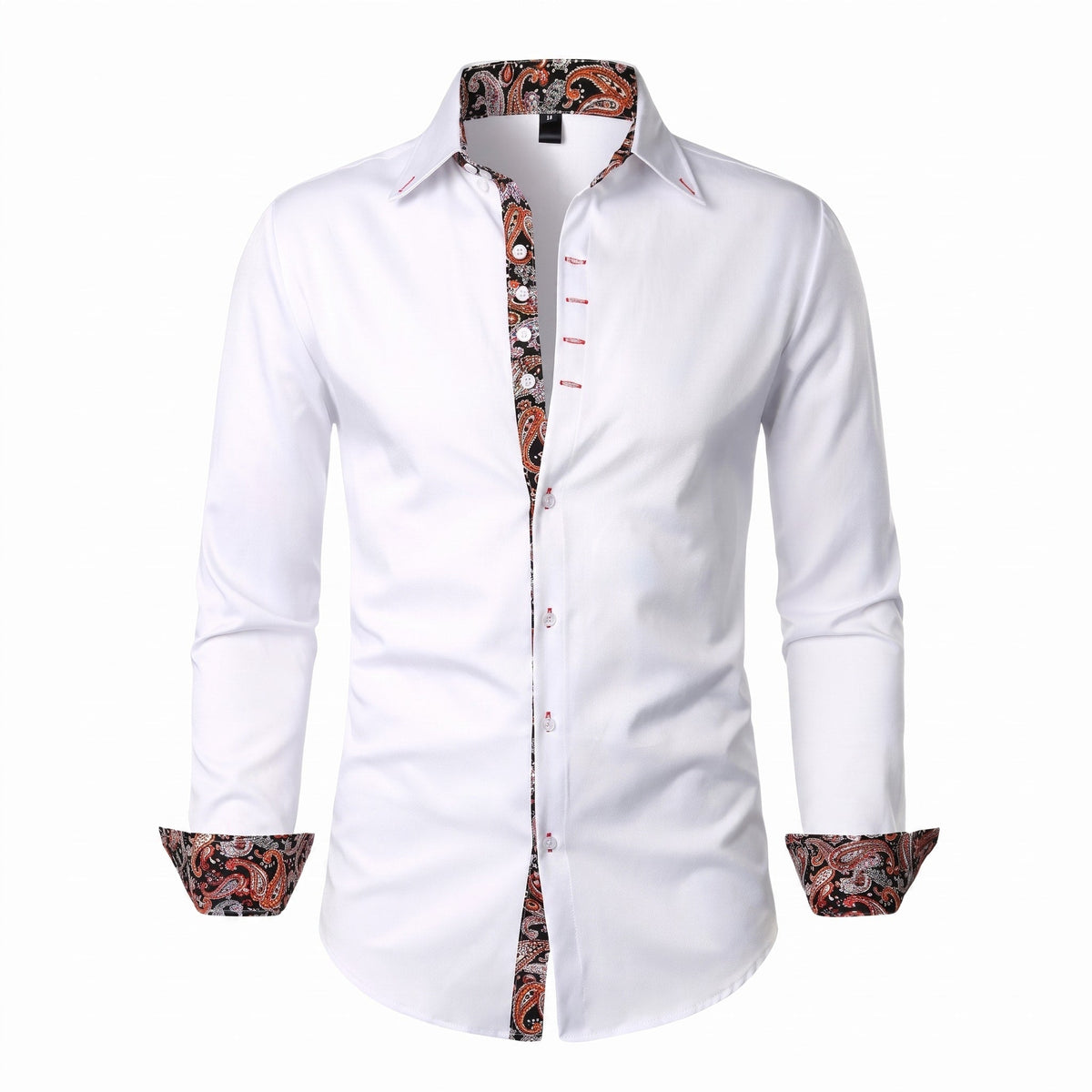 Marcus - Men's Slim Fit Button-Down Shirt with Paisley Trim - Shirts - White - Parker&Brooks