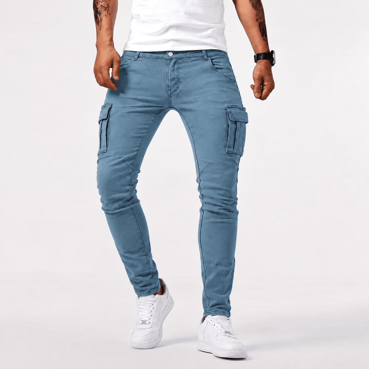 Marcus - Men's Slim Fit Multi-Pocket Denim Jeans - Jeans - Light Blue - Sarvento