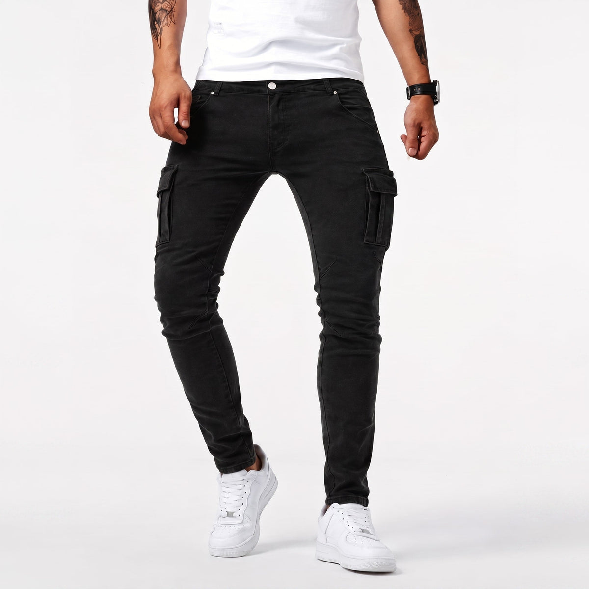 Marcus - Men's Slim Fit Multi-Pocket Denim Jeans - Jeans - Black - Parker&Brooks