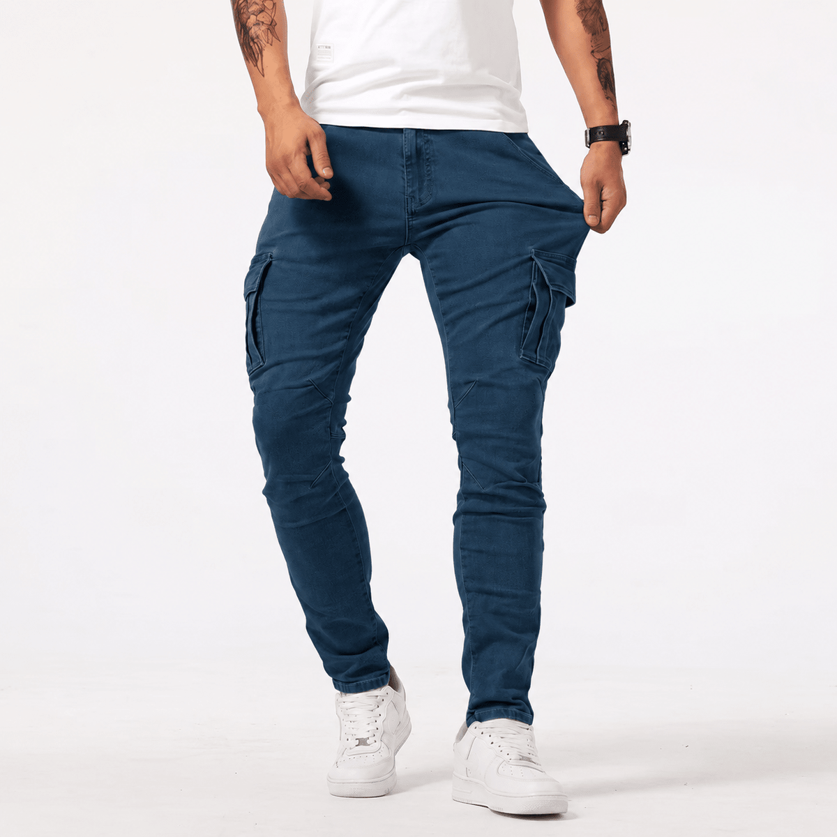 Marcus - Men's Slim Fit Multi-Pocket Denim Jeans - Jeans - Dark Blue - Sarvento