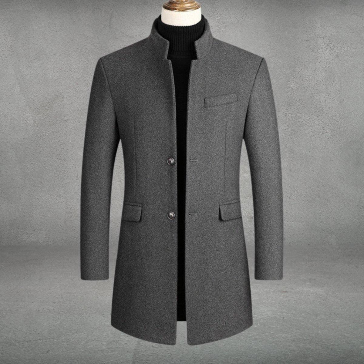 Marcus - Men's Slim Fit Stand Collar Button-Front Longline Coat - Overcoats - Gray - Sarvento