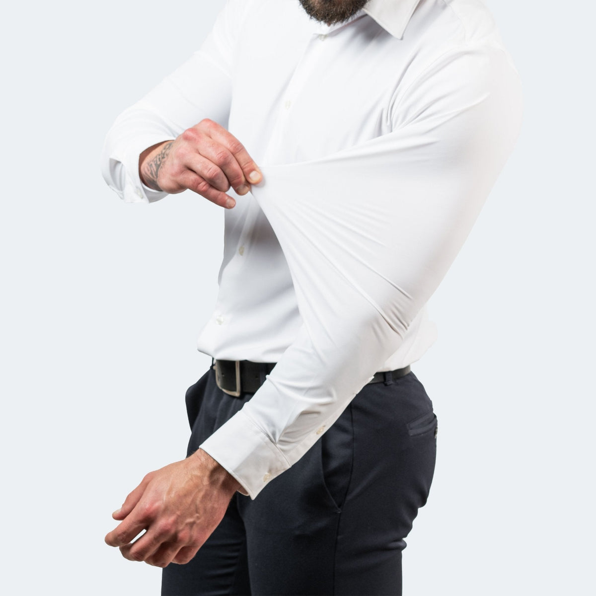 Marcus - Men's Slim Fit Stretch Dress Shirt with Button Cuffs - Shirts - White - Parker&Brooks
