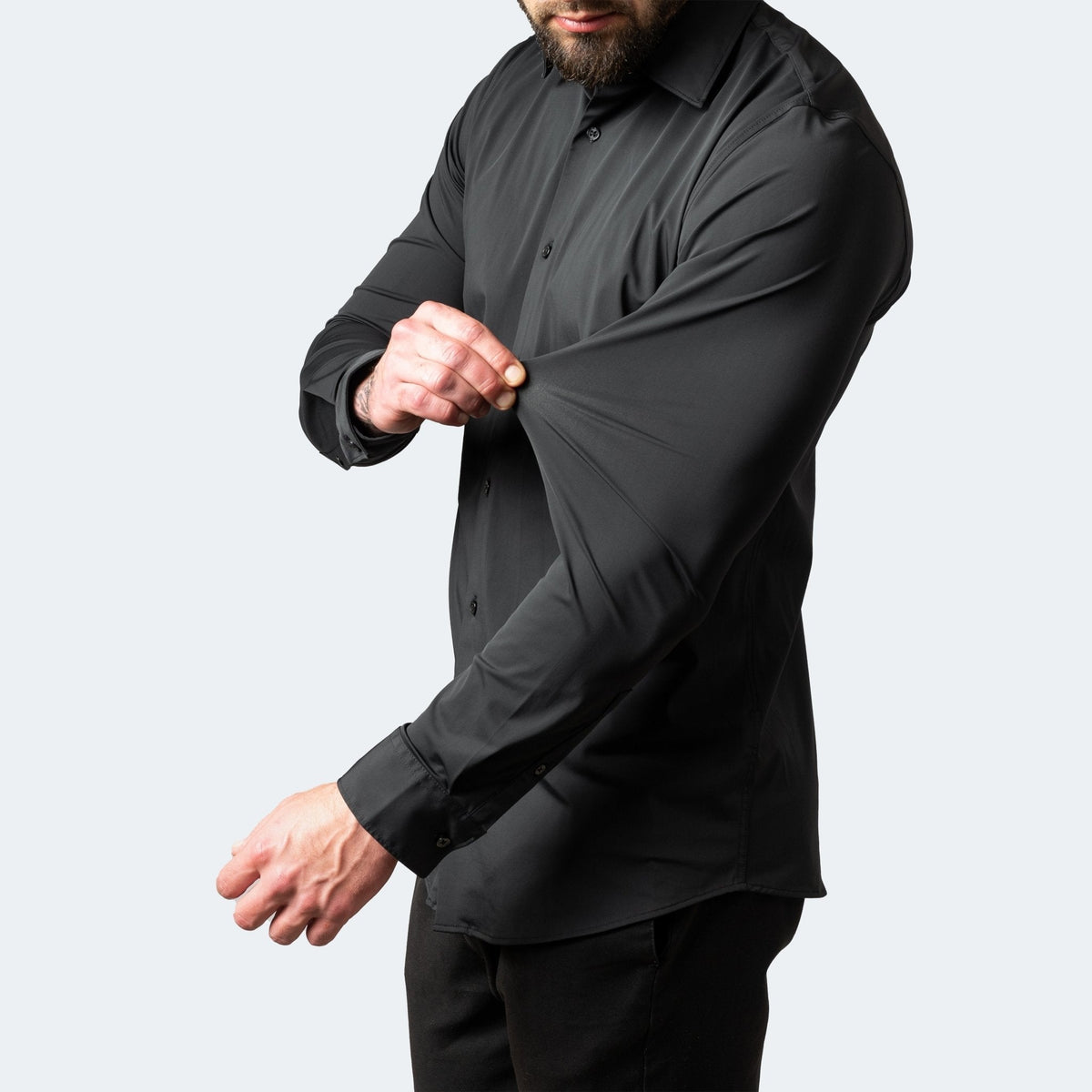 Marcus - Men's Slim Fit Stretch Dress Shirt with Button Cuffs - Shirts - Black - Parker&Brooks