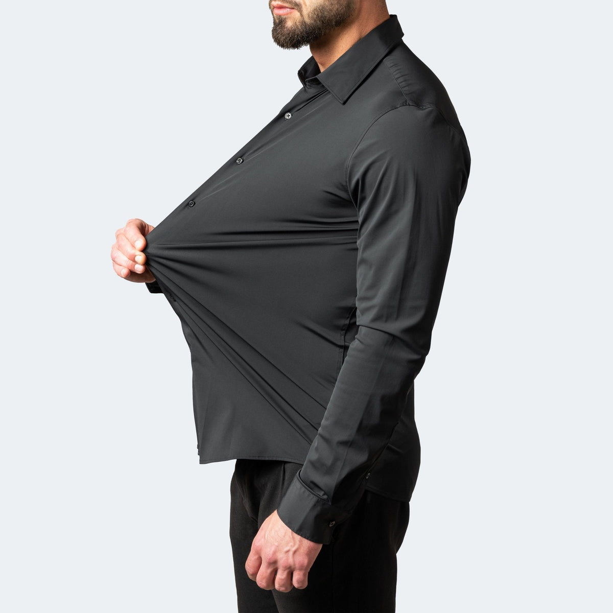 Marcus - Men's Slim Fit Stretch Dress Shirt with Button Cuffs - Shirts - Black - Parker&Brooks