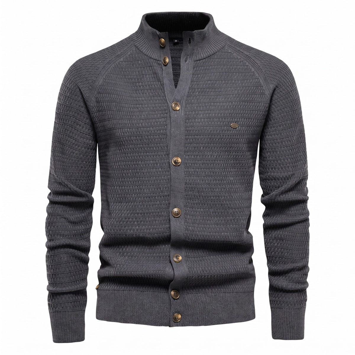 Marcus - Men's Stand Collar Cable Knit Button-Front Cardigan Sweater - Cardigans - Gray - Sarvento
