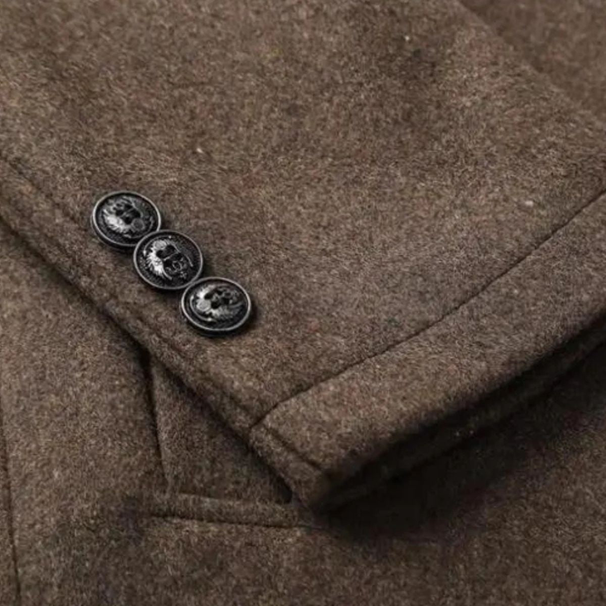 Marcus - Men's Stand Collar Zip-Front Longline Wool-Look Overcoat - Overcoats - Brown - Sarvento