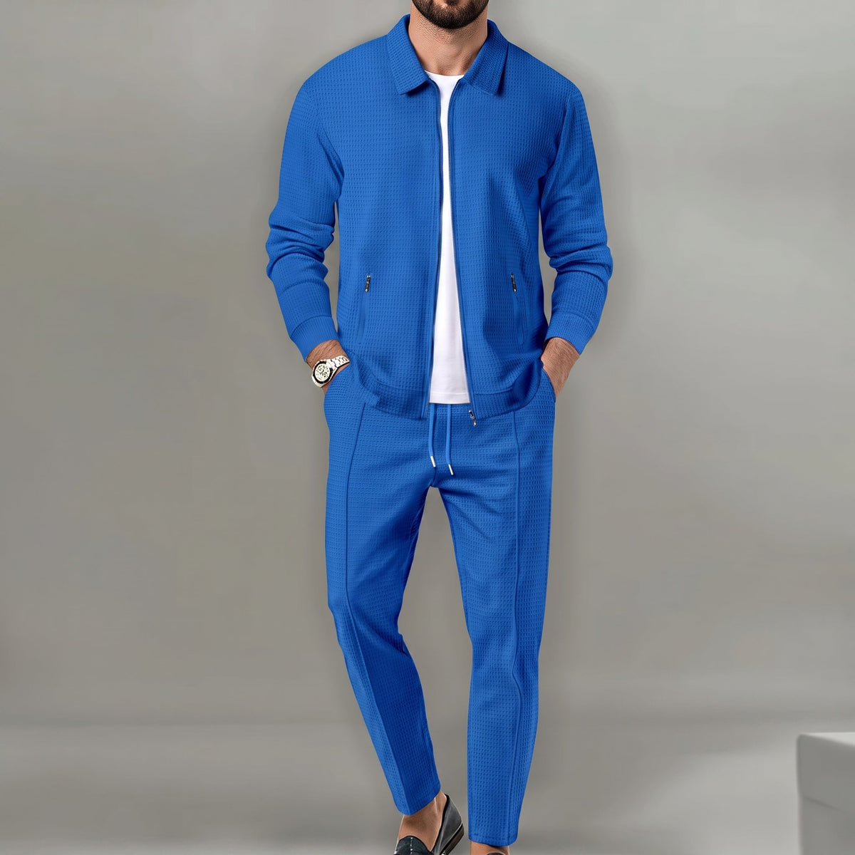 Marcus - Men's Tailored Long Sleeve Trouser Set with Zip Pockets - Outfit Sets - Blue - Parker&Brooks