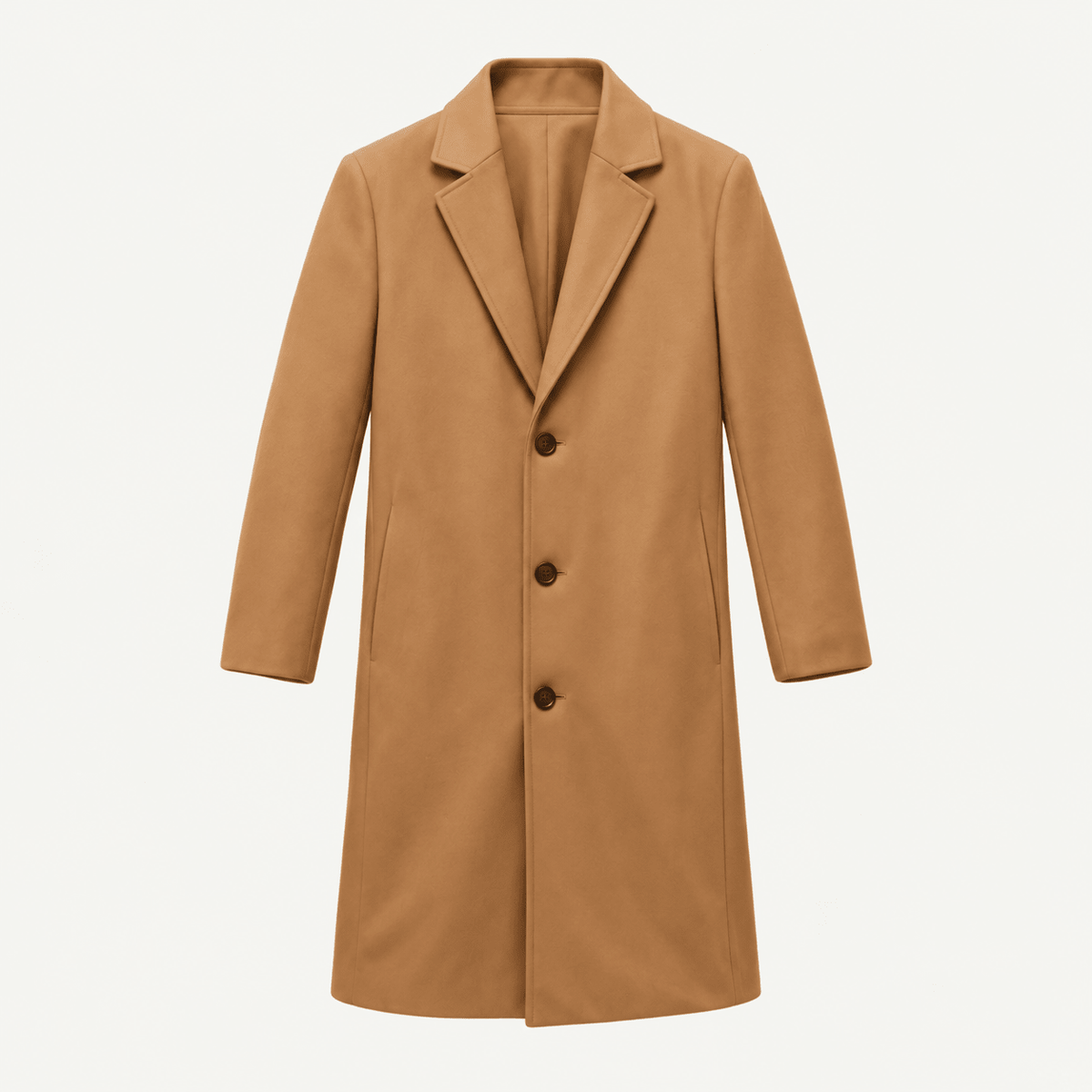 Marcus - Men's Tailored Single-Breasted Notch Lapel Longline Wool Overcoat - Overcoats - Khaki - Sarvento