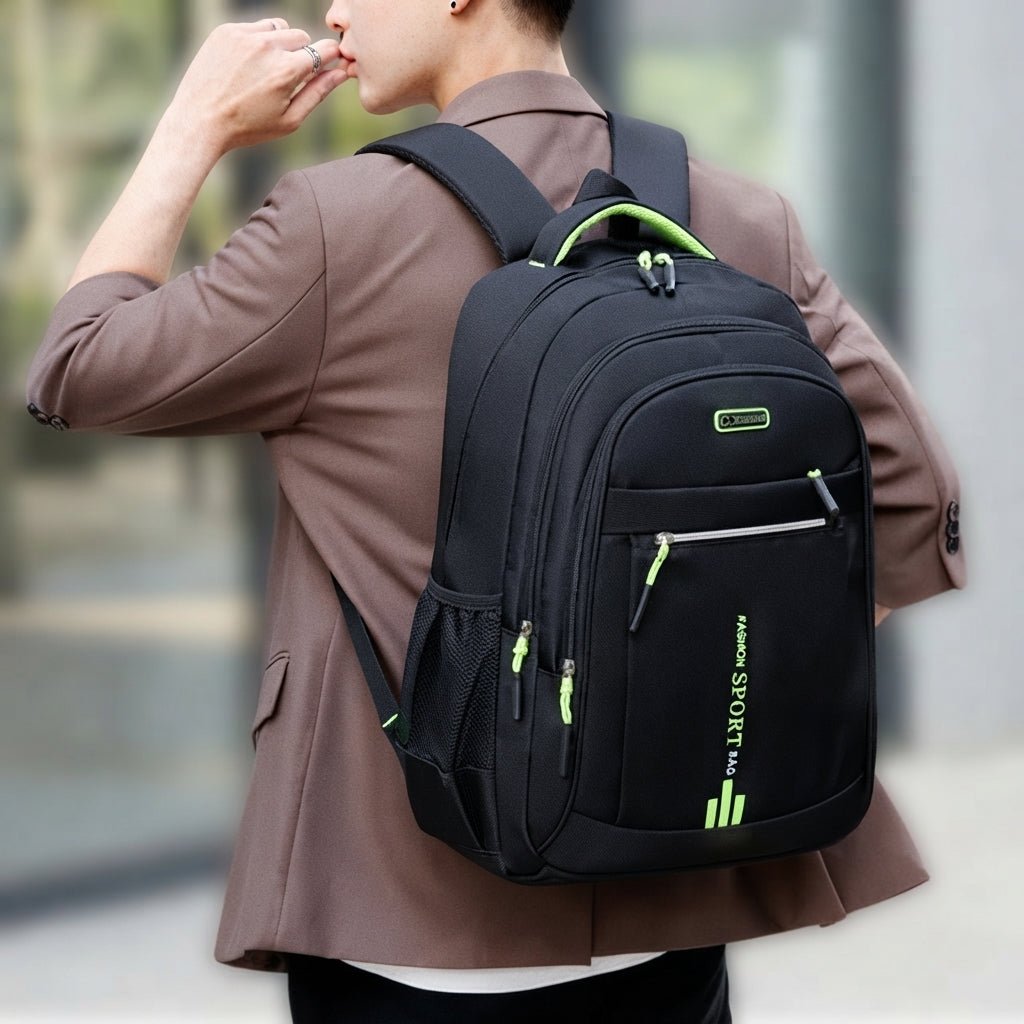 Marcus - Men's Water-Resistant Backpack with Side Pockets and Zip Front - Bagpacks - Green - Parker&Brooks