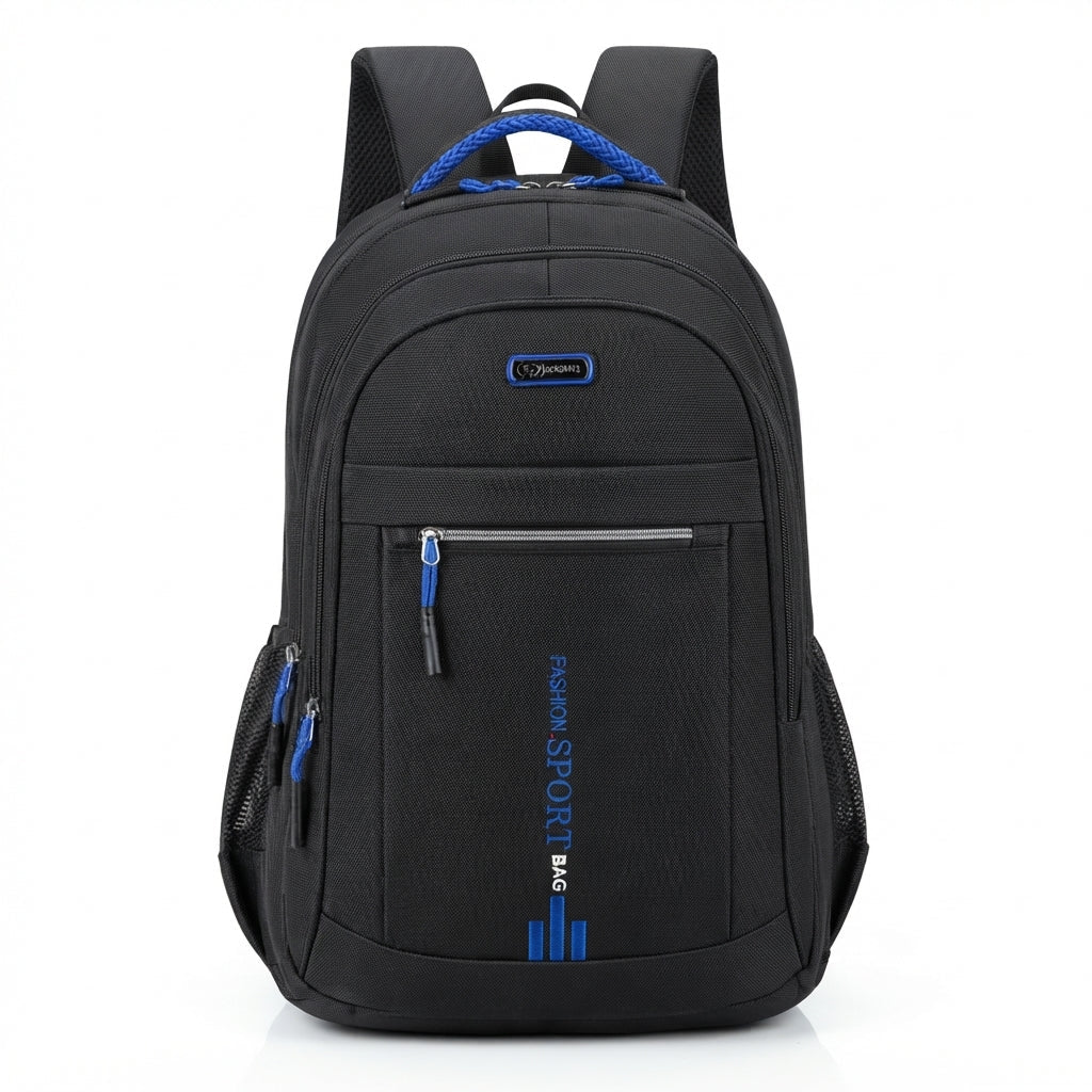Marcus - Men's Water-Resistant Backpack with Side Pockets and Zip Front - Bagpacks - Blue - Parker&Brooks
