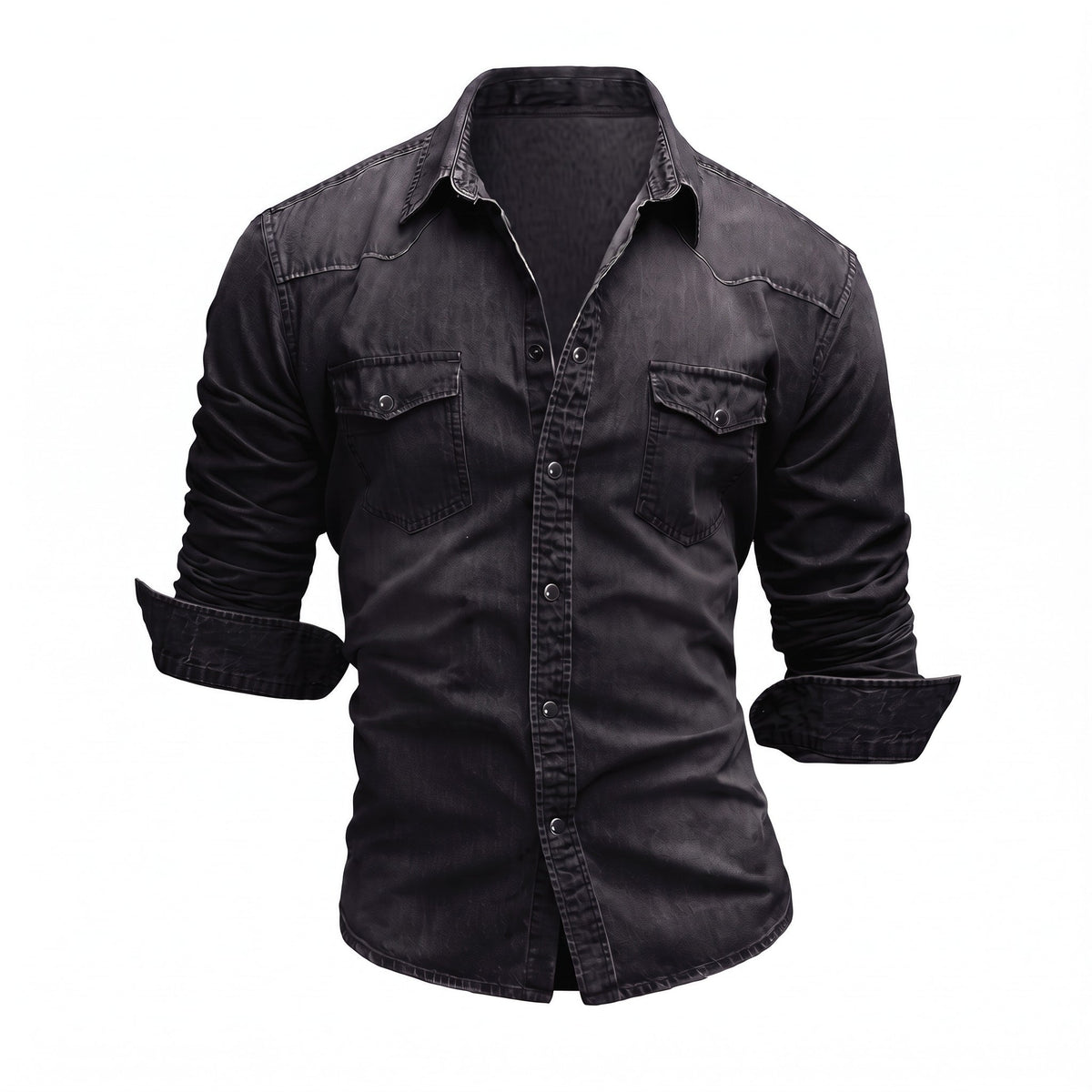Marcus - Men's Western Shirt with Chest Pockets and Yoke Detail - Shirts - Black - Sarvento