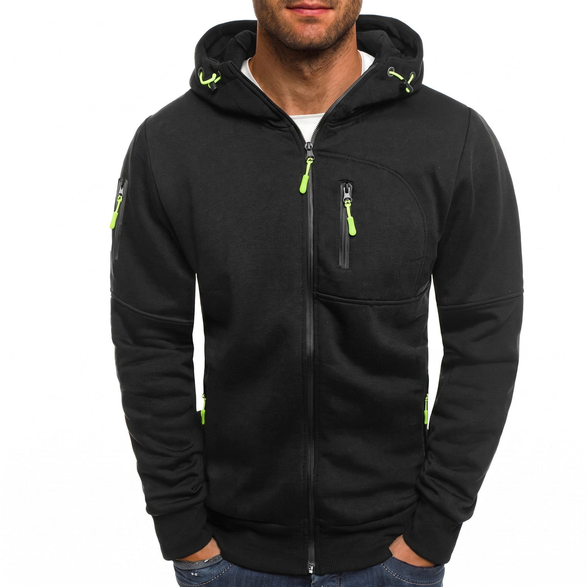 Marcus - Men's Zip-Up Hooded Sweatshirt with Contrast Zippers - Hoodies - Black - Sarvento