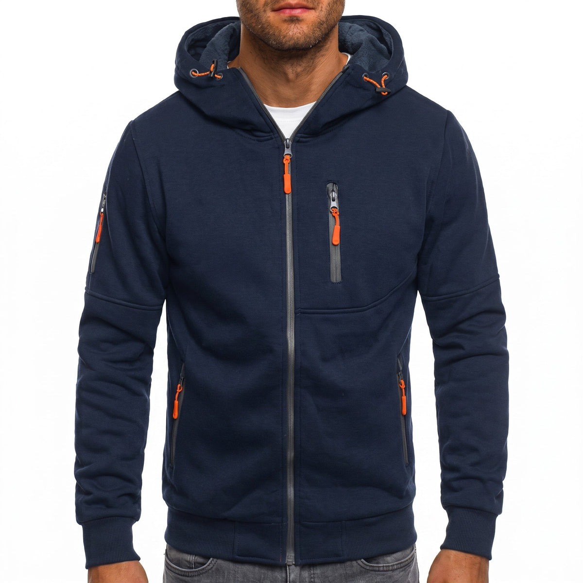 Marcus - Men's Zip-Up Hooded Sweatshirt with Contrast Zippers - Hoodies - Navy - Sarvento