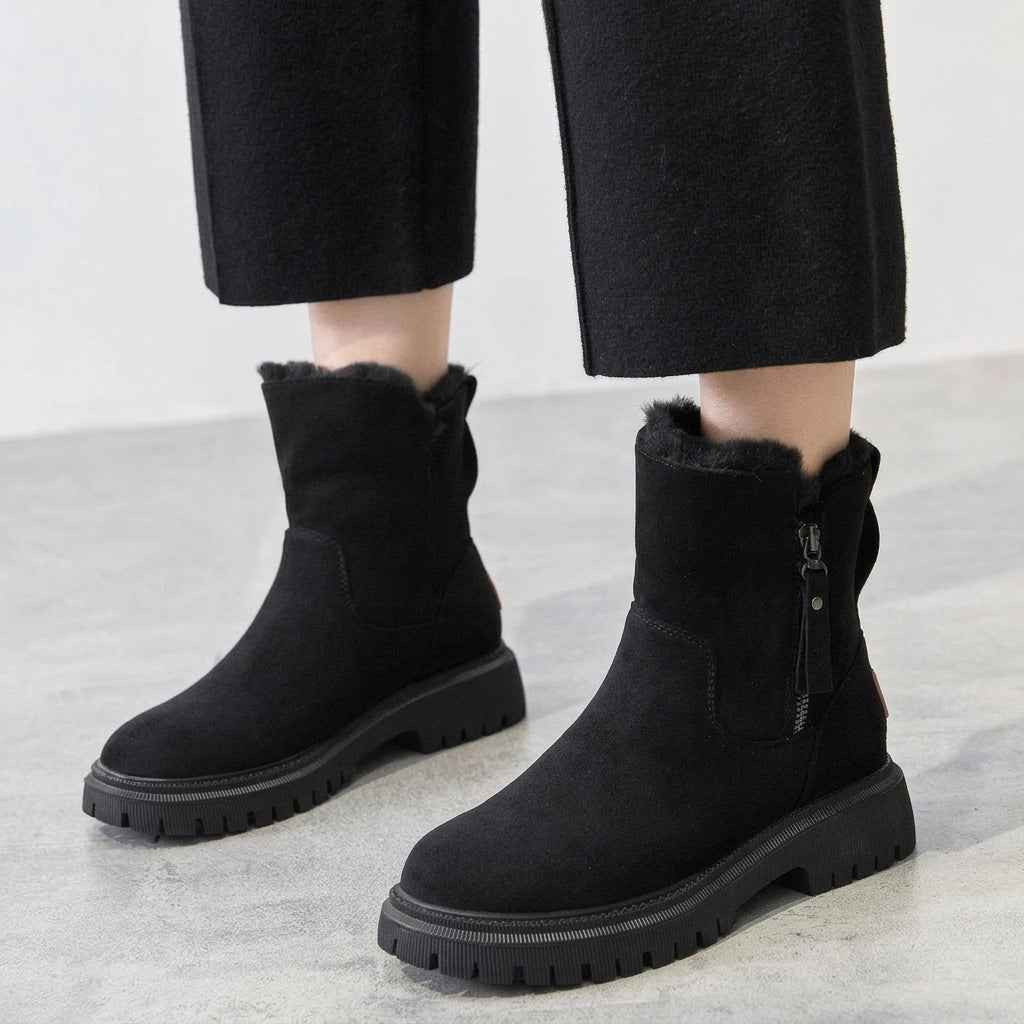 Margaret – Women’s Faux Fur Lined Zip-Up Ankle Boots - Boots - Black - Sarvento